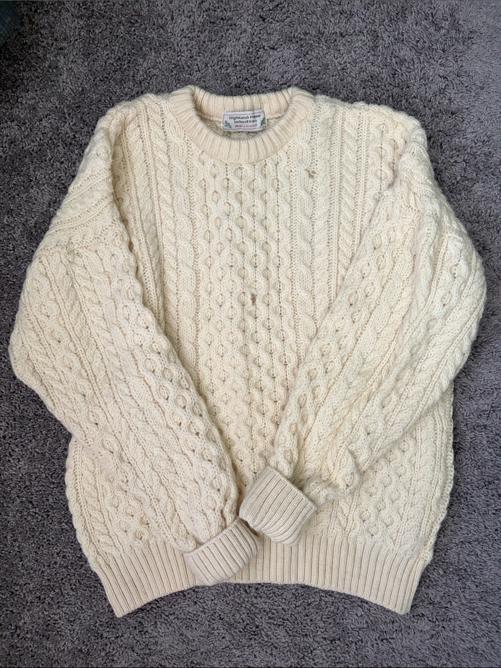Cream Cable Knit Women’s Scottish Sweater - Classic Crewneck